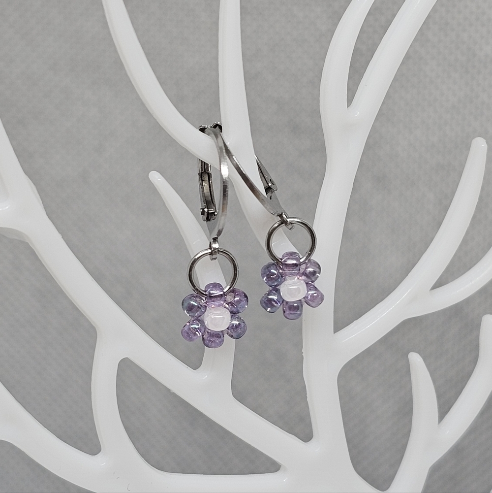 Handmade by me Purple Flower 316l Stainless Steel Earrings